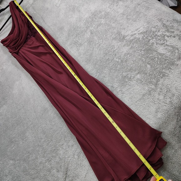 David's Bridal Dress‎ Sz 2 One Shoulder Mesh With Lace Insert Chianti Colored - Picture 3 of 9